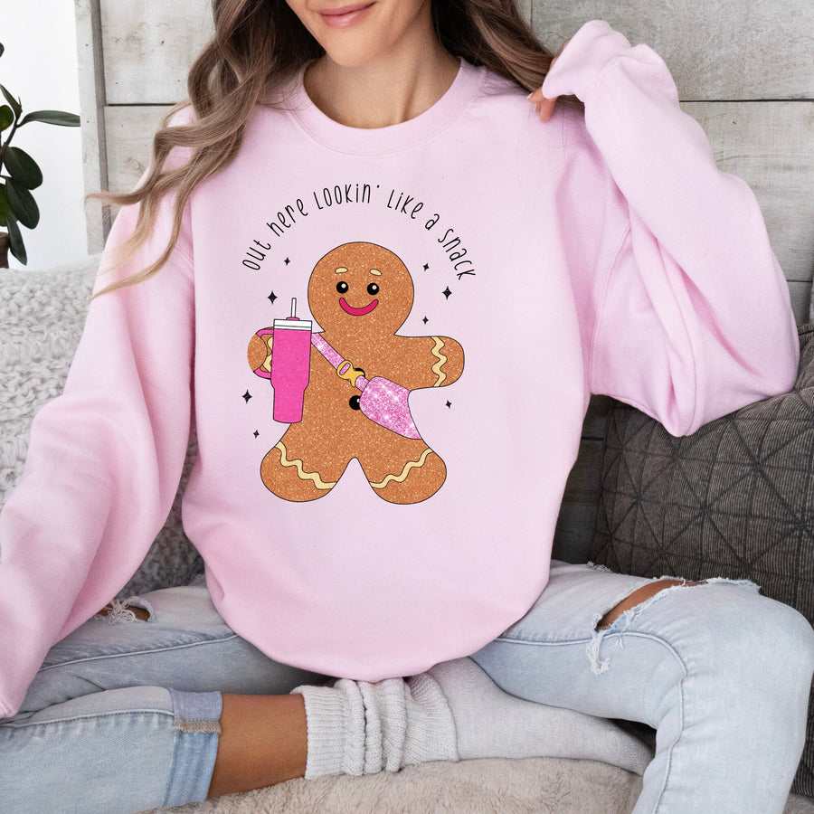 Out Here Lookin Like a Snack | Gingerbread Christmas Crewneck Sweatshirt