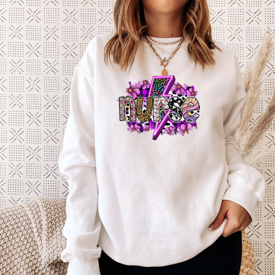 Thunderbolt Nurse Crewneck Sweatshirt | Nursing Life Graphic Sweatshirt