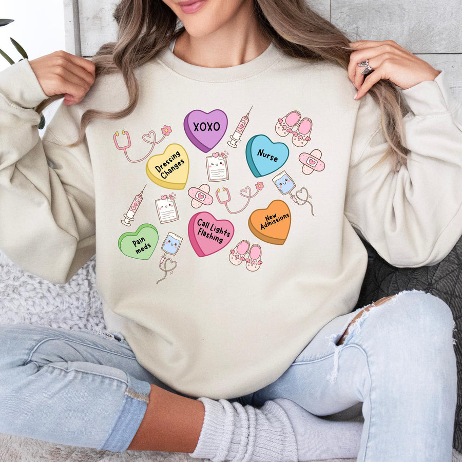 Valentine's Day Hearts Nurse RN Crewneck Sweatshirt | Custom Nurse Gift