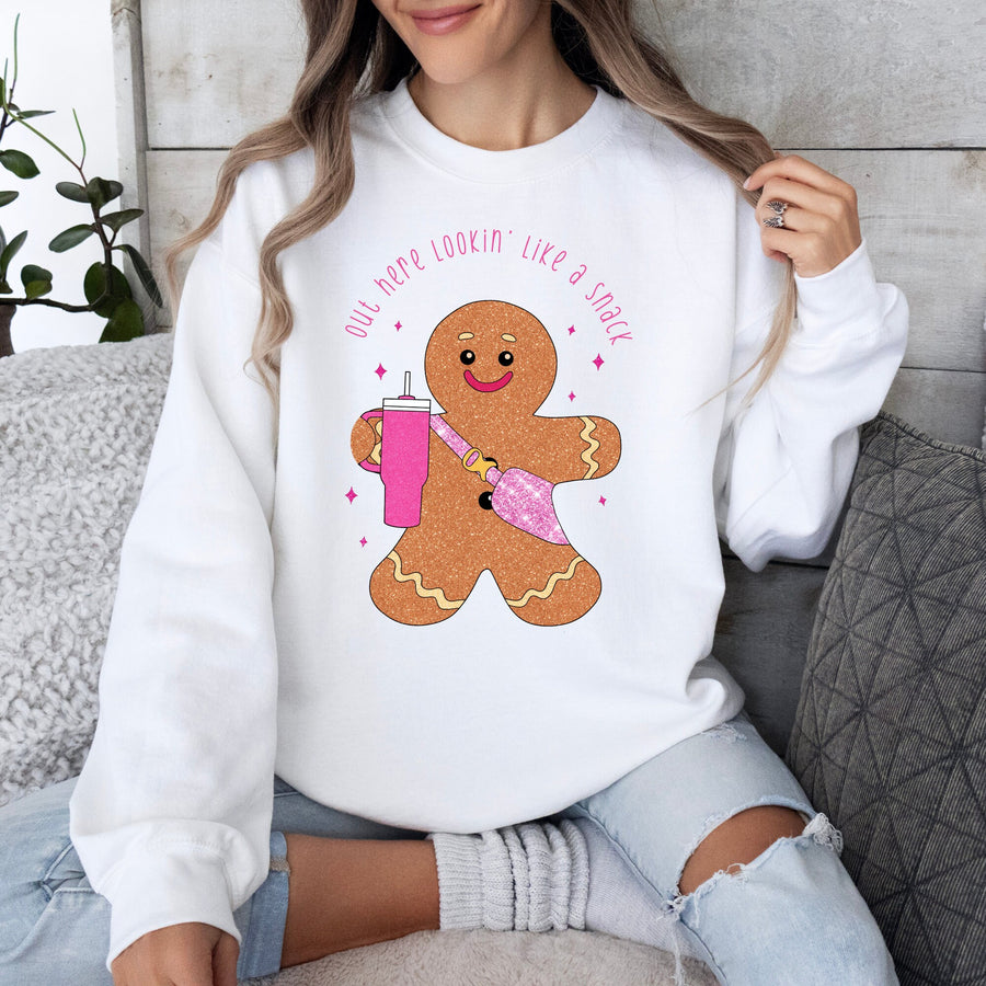 Out Here Lookin Like a Snack | Gingerbread Christmas Crewneck Sweatshirt