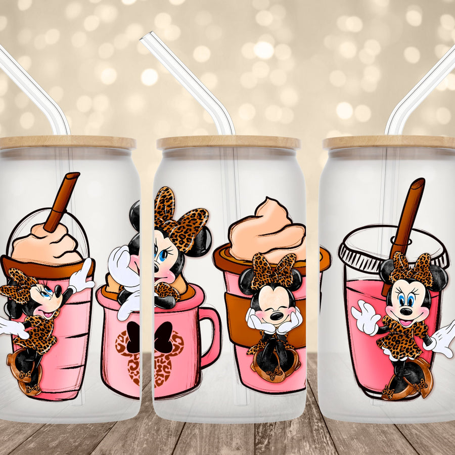 Leopard Glass Can – 16oz Frosted Cup with Straw