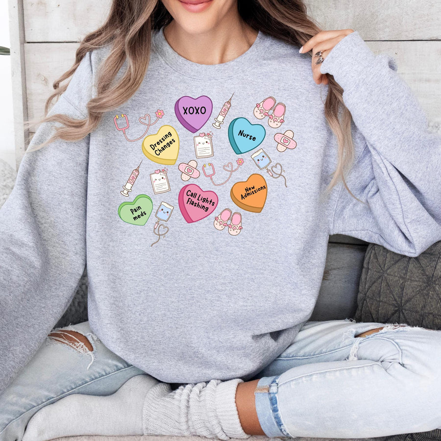 Valentine's Day Hearts Nurse RN Crewneck Sweatshirt | Custom Nurse Gift