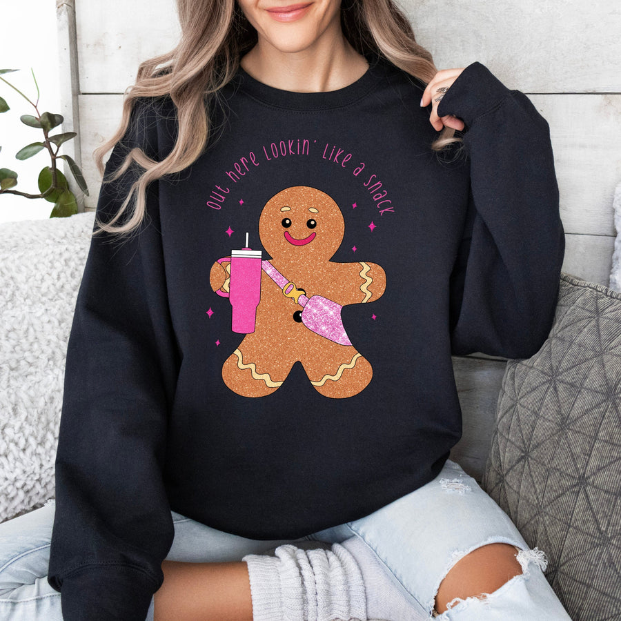 Out Here Lookin Like a Snack | Gingerbread Christmas Crewneck Sweatshirt