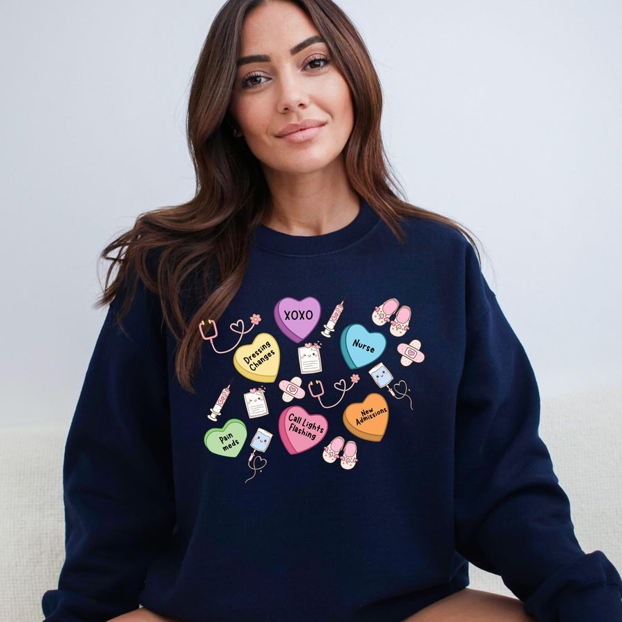 Valentine's Day Hearts Nurse RN Crewneck Sweatshirt | Custom Nurse Gift
