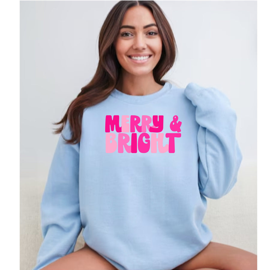 Merry & Bright Christmas Crewneck Sweatshirt | Holiday Graphic Sweatshirt