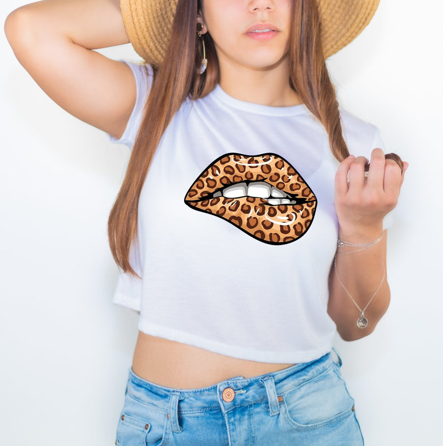 Women's Leopard Lips Crop Top