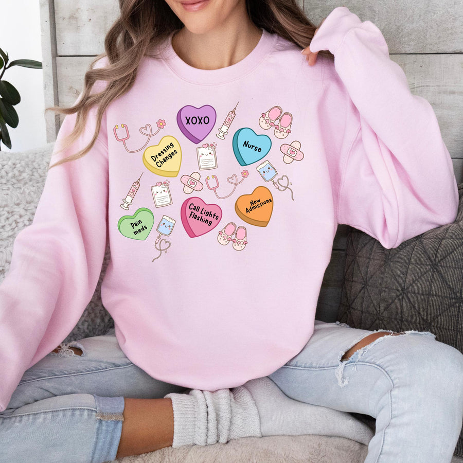 Valentine's Day Hearts Nurse RN Crewneck Sweatshirt | Custom Nurse Gift