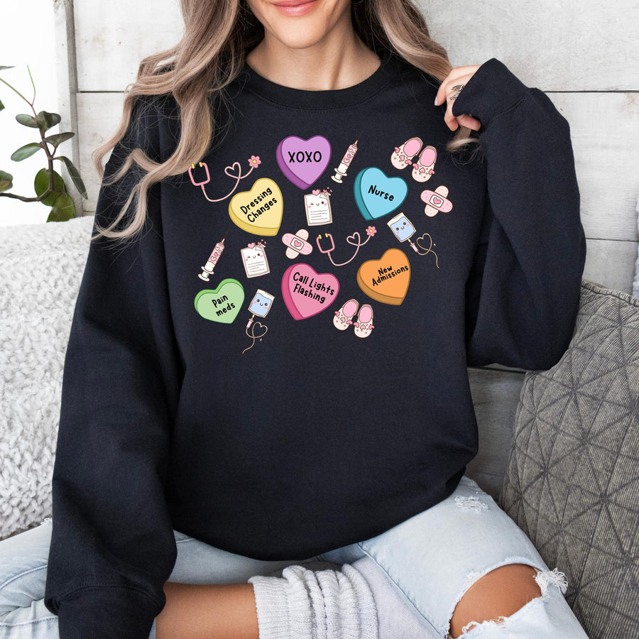 Valentine's Day Hearts Nurse RN Crewneck Sweatshirt | Custom Nurse Gift