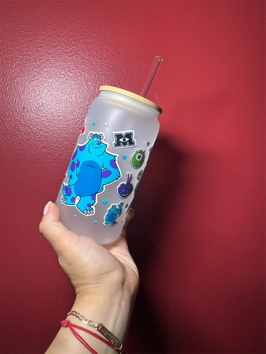 Custom Frosted Glass Can Cup Monster | 16oz with glass Straw