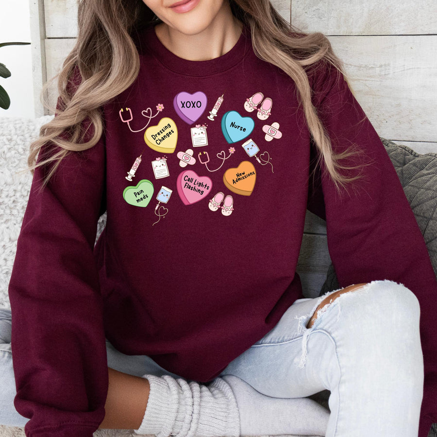 Valentine's Day Hearts Nurse RN Crewneck Sweatshirt | Custom Nurse Gift