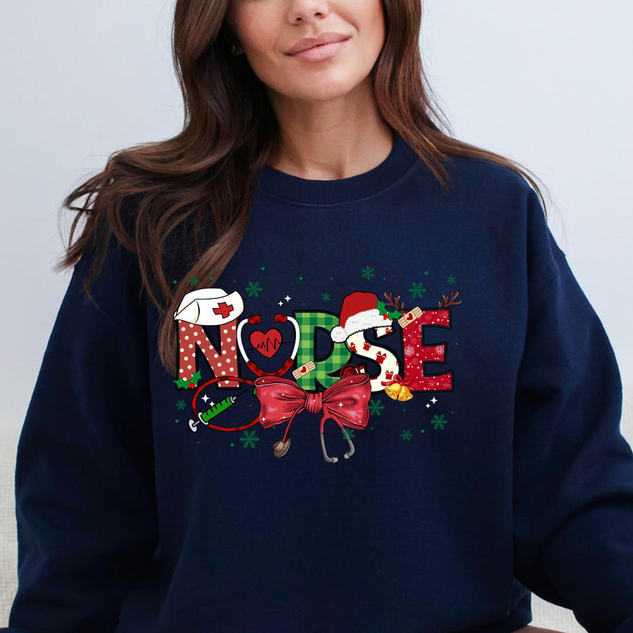 Christmas Nurse RN Crewneck Sweatshirt – Holiday Gift for Registered Nurses