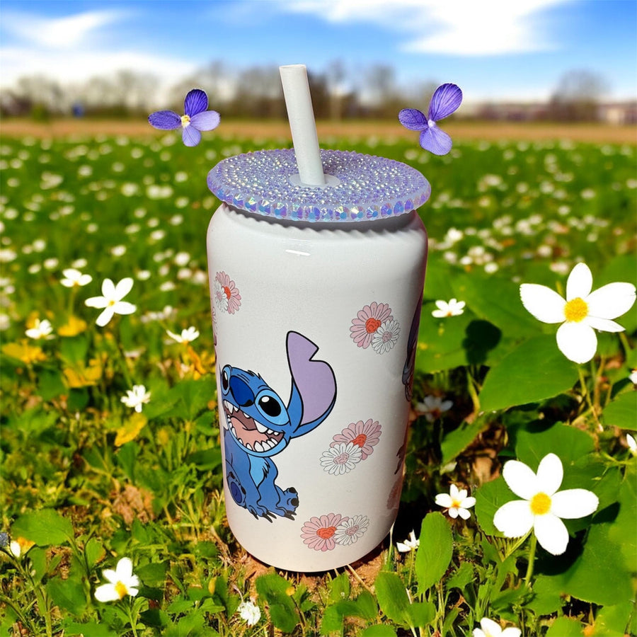 Flowers & Rhinestone Lid 16oz Tumbler