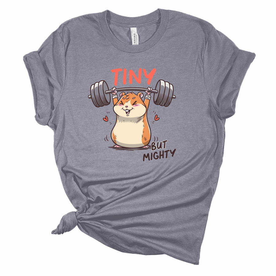 Tiny But Mighty Hamster Weightlifting T-Shirt | Funny Gym Tee