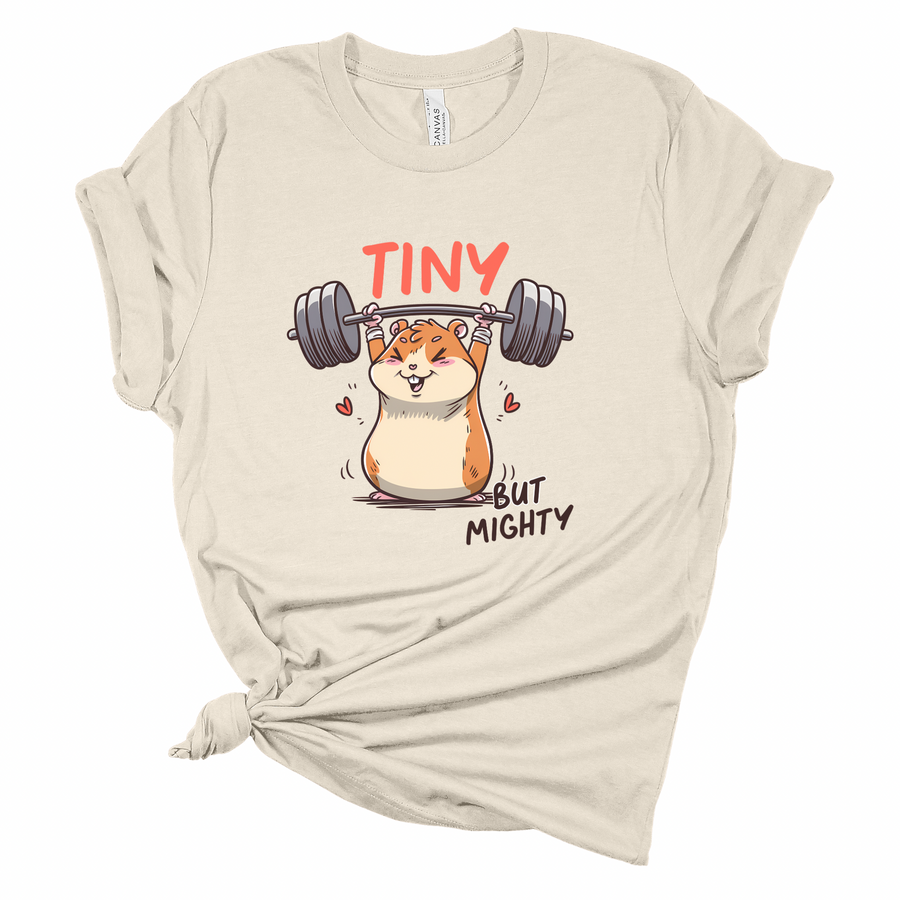 Tiny But Mighty Hamster Weightlifting T-Shirt | Funny Gym Tee