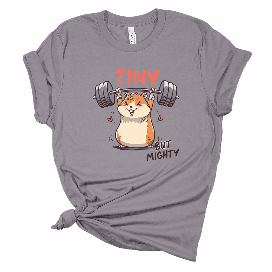 Tiny But Mighty Hamster Weightlifting T-Shirt | Funny Gym Tee