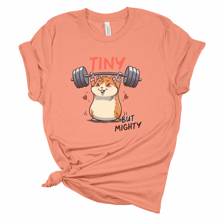 Tiny But Mighty Hamster Weightlifting T-Shirt | Funny Gym Tee
