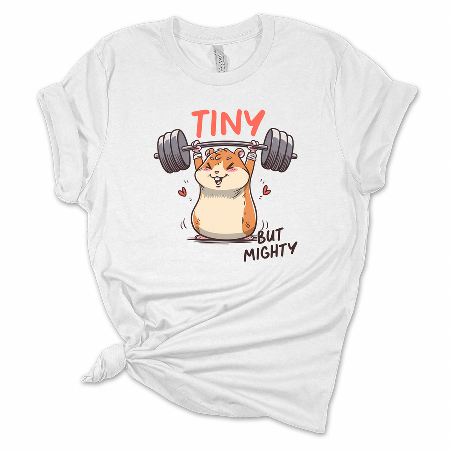 Tiny But Mighty Hamster Weightlifting T-Shirt | Funny Gym Tee