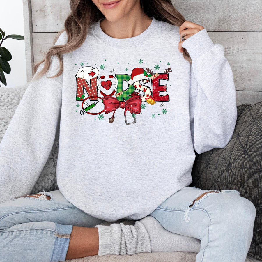 Christmas Nurse RN Crewneck Sweatshirt – Holiday Gift for Registered Nurses