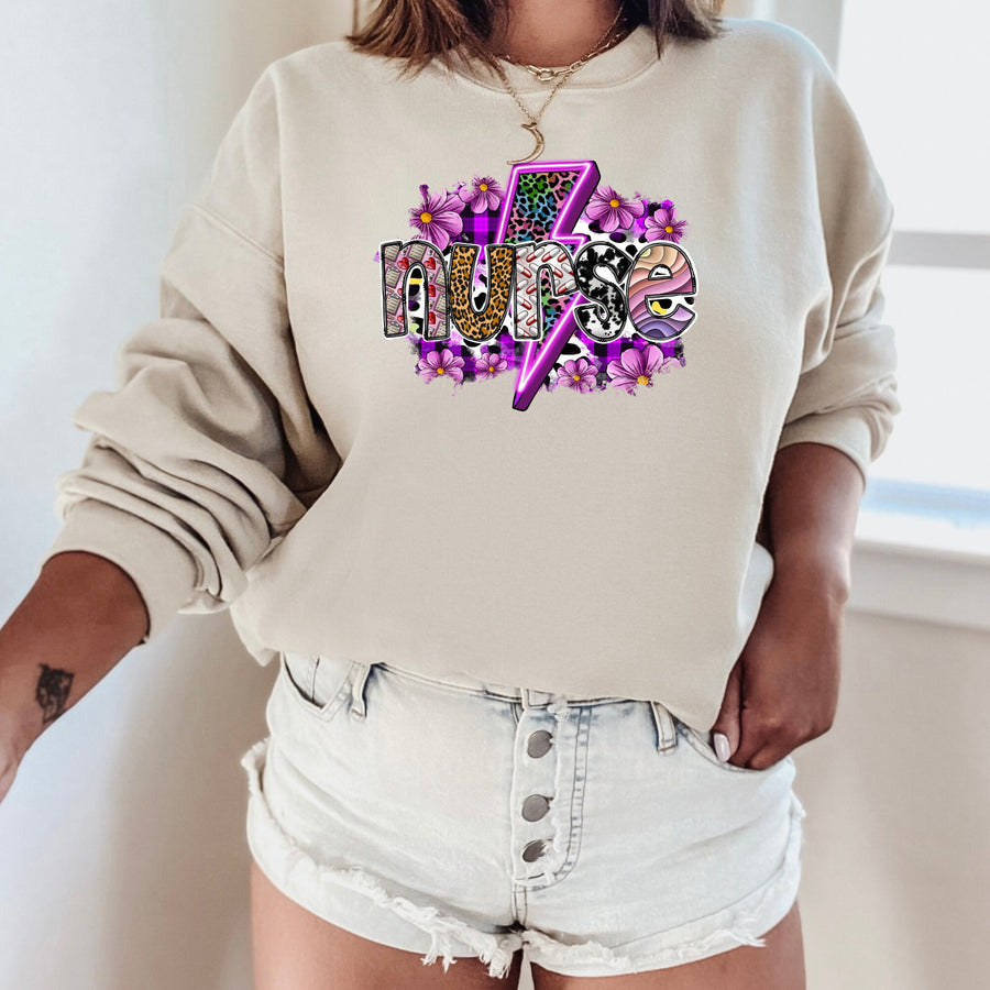 Thunderbolt Nurse Crewneck Sweatshirt | Nursing Life Graphic Sweatshirt