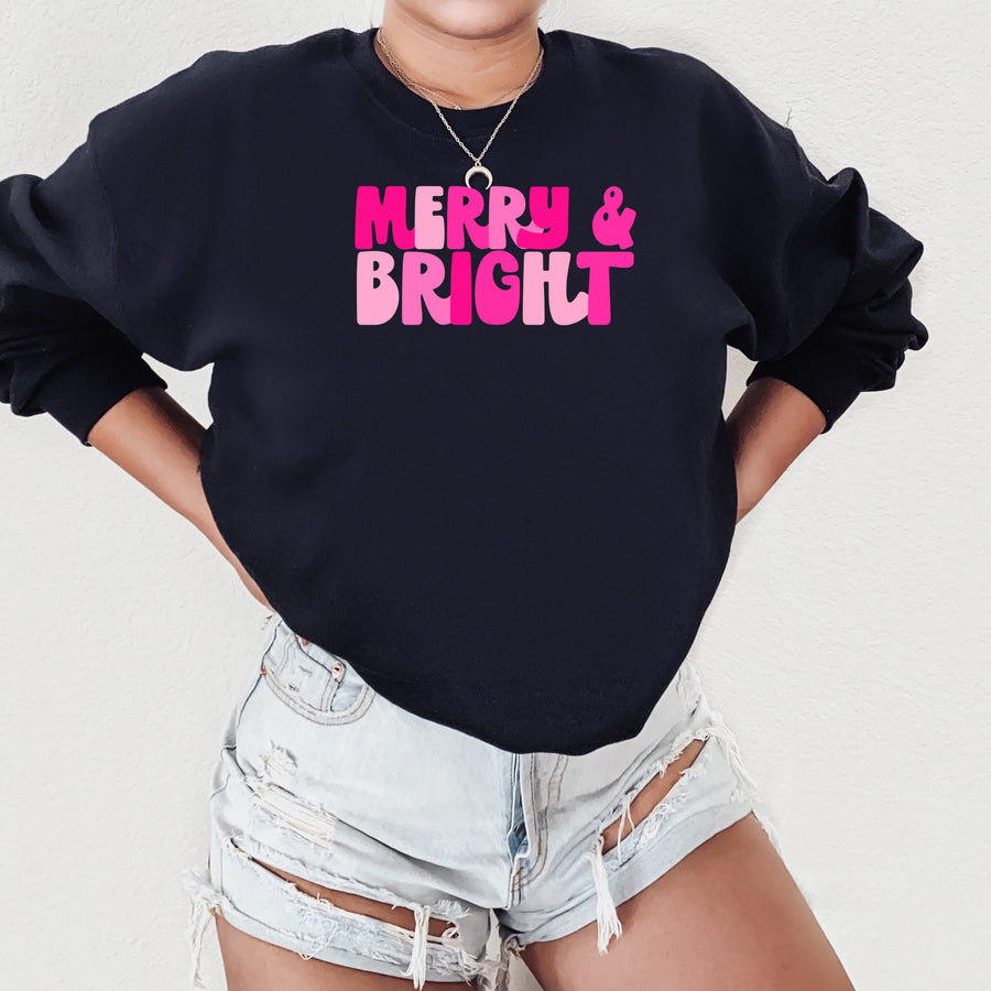 Merry & Bright Christmas Crewneck Sweatshirt | Holiday Graphic Sweatshirt