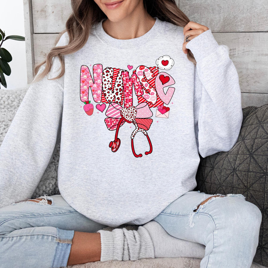 Valentine's Day Nurse RN Crewneck Sweatshirt – Gift for Registered Nurses