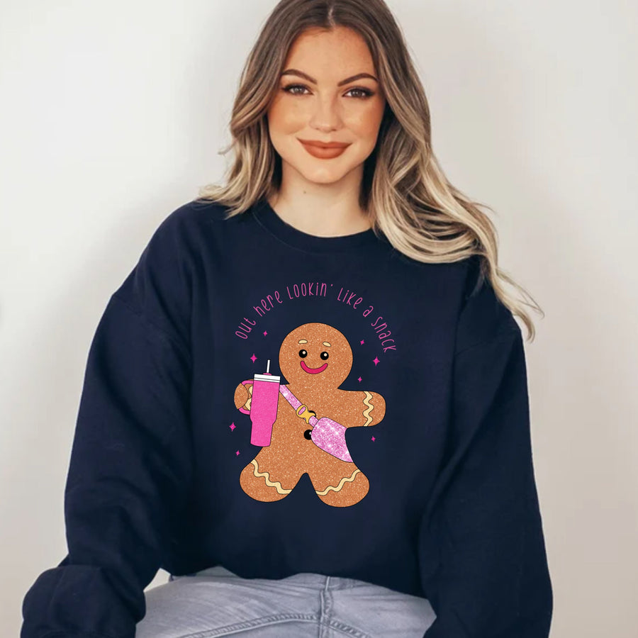 Out Here Lookin Like a Snack | Gingerbread Christmas Crewneck Sweatshirt