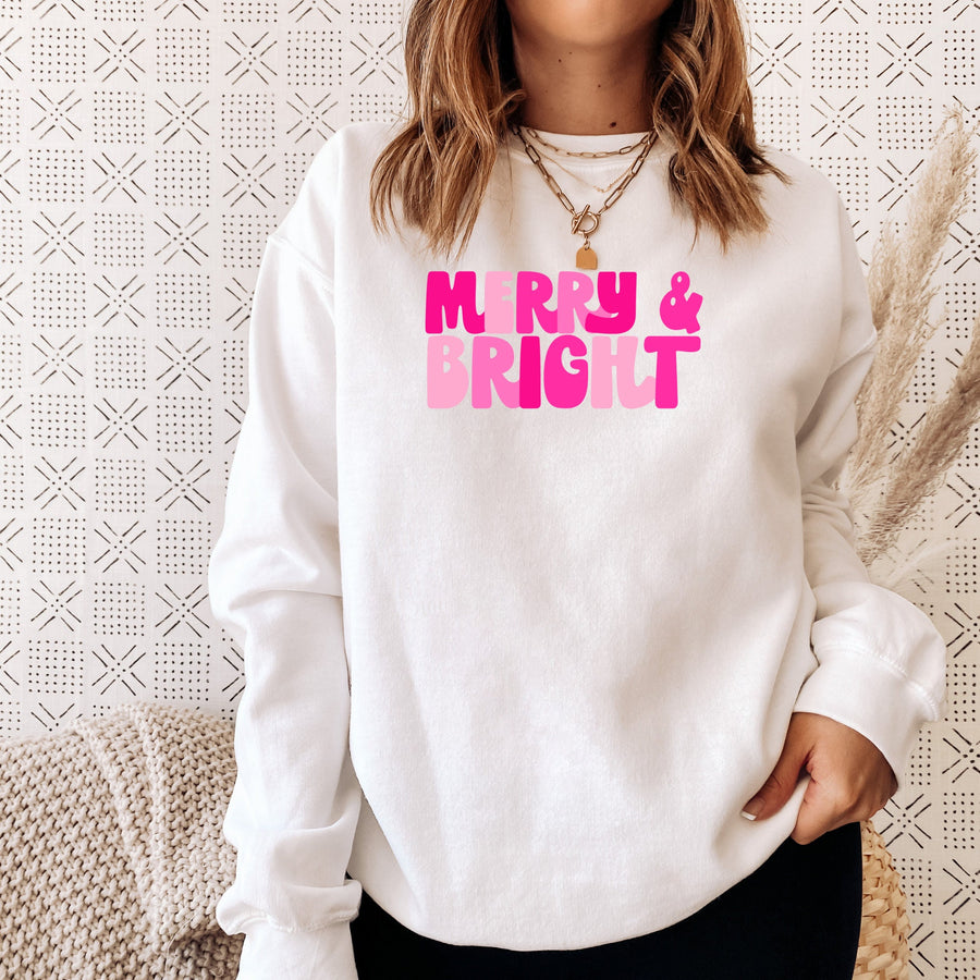 Merry & Bright Christmas Crewneck Sweatshirt | Holiday Graphic Sweatshirt