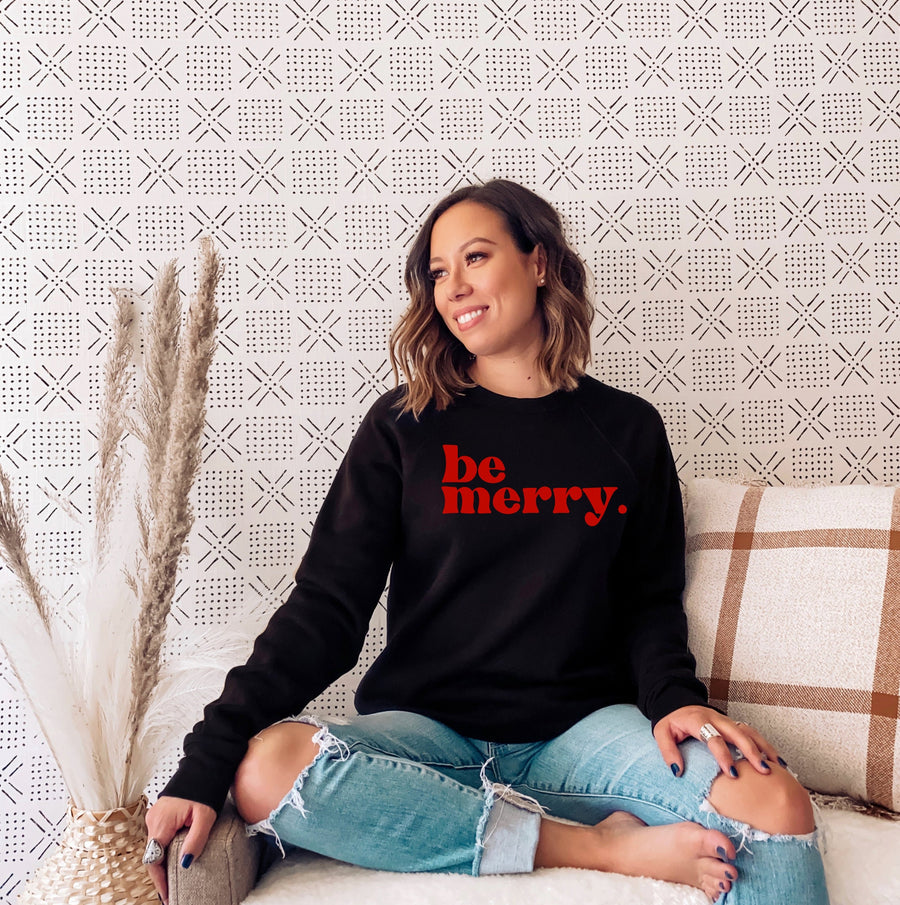 Be Merry Christmas Crewneck Sweatshirt | Festive Holiday Graphic Sweatshirt