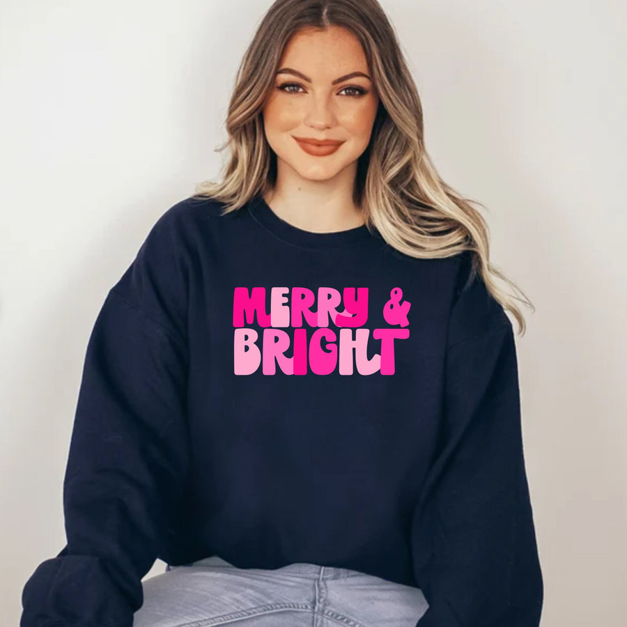 Merry & Bright Christmas Crewneck Sweatshirt | Holiday Graphic Sweatshirt