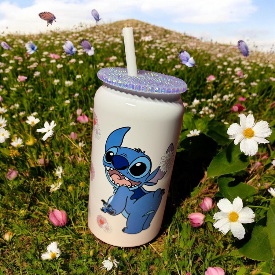 Flowers & Rhinestone Lid 16oz Tumbler