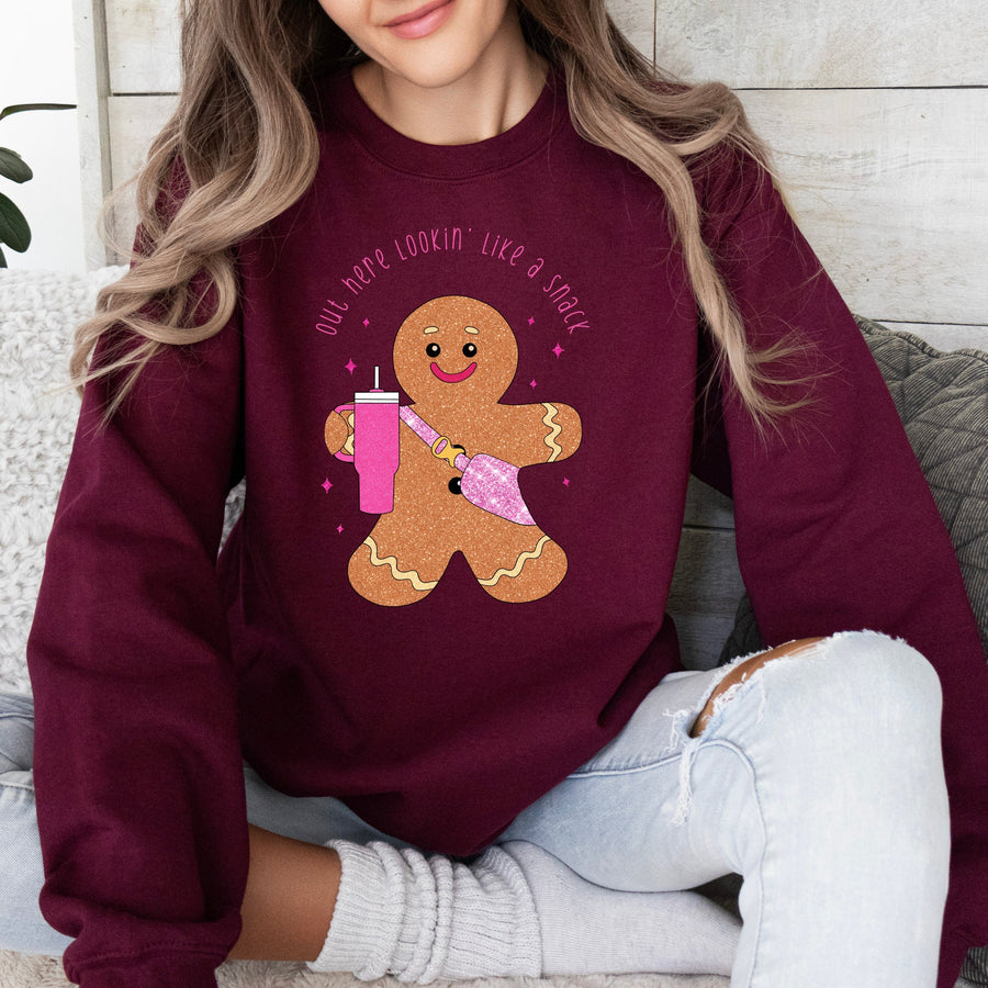 Out Here Lookin Like a Snack | Gingerbread Christmas Crewneck Sweatshirt