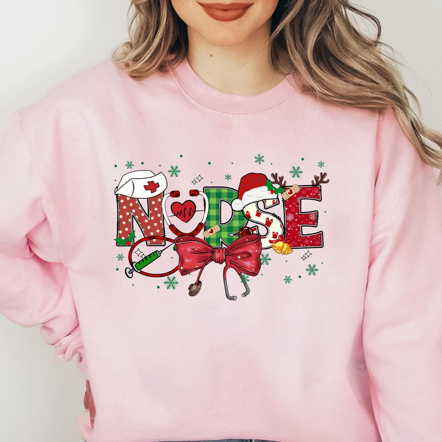 Christmas Nurse RN Crewneck Sweatshirt – Holiday Gift for Registered Nurses