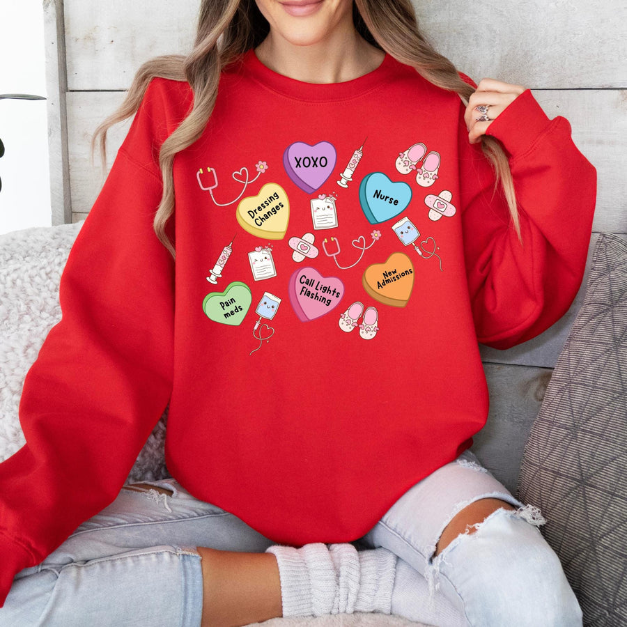 Valentine's Day Hearts Nurse RN Crewneck Sweatshirt | Custom Nurse Gift